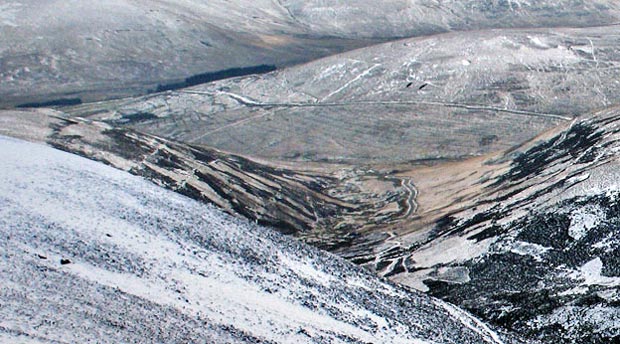 View down into Riccart Cleuch as we start to descend from Riccart Law Rig - detail