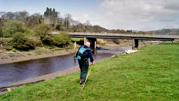 Approaching Cardoness Castle and the A75 bridge over the Water of Fleet