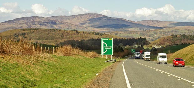 View of Cairnharrow, Ben John and Barholm Hill from the A75