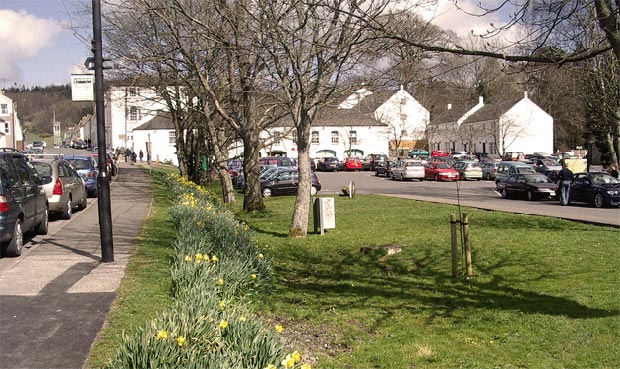 View of main street and car park in the centre of Gatehouse of Fleet