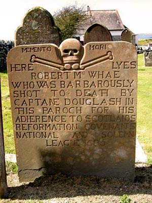 Covenanter gravestone Robert McWhae in Kirkanndrews graveyard