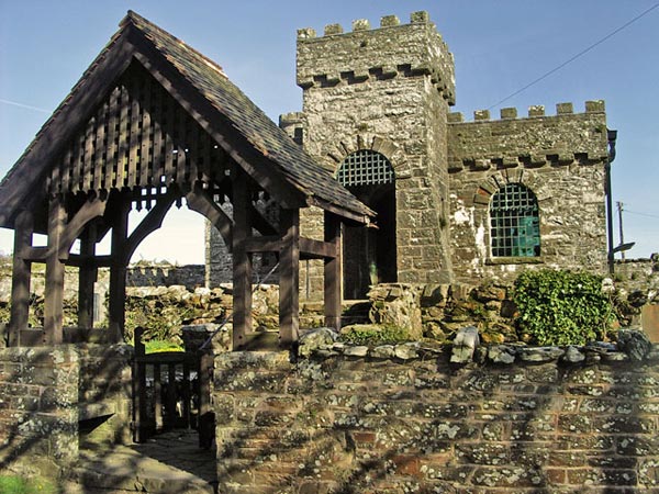 View of the small castellated church in Kirkandrews