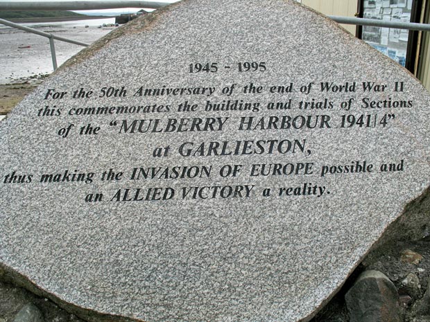 View of the slab of granite beside the village hall commemorating the Hulberry Harbour connection