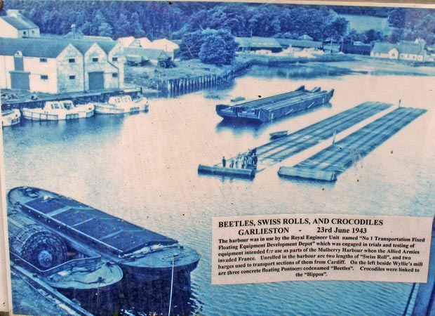 Wartime view from the harbour across to the village area  at Garlieston