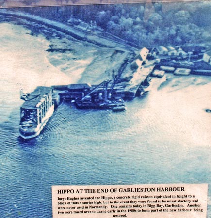 Wartime picture of the Harbour at Garlieston from the air with "hippo"