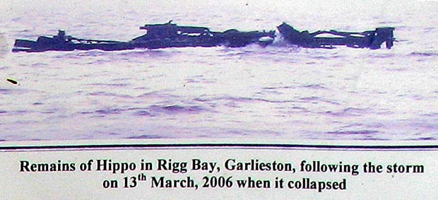 Wartime picture of the remains of a "hippo" in Rigg Bay near Garlieston