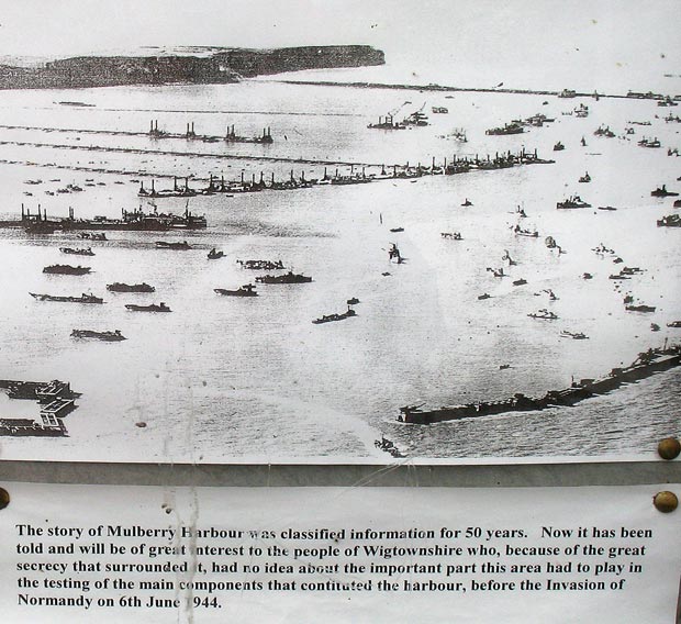 Aerial view of the Mulberry Harbours in use at the Normandy landings