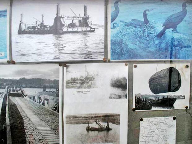 Photographs relating to the Mulberry Harbour as displayed by the village hall
