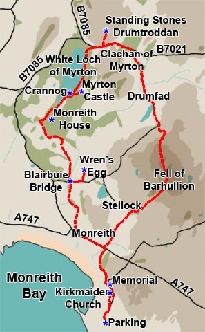 Map of a walk around Monreith.