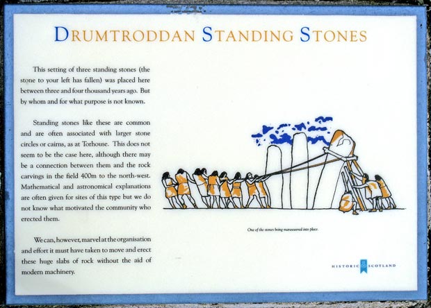 Information board at the Standing Stones of Drumtroddan.
