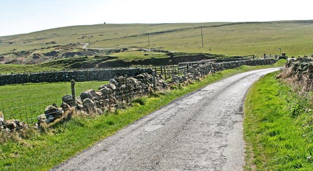 View looking southward along the road that runs to the Mull of Galloway