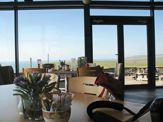 View from inside the Gallie Craig Coffee House at the Mull of Galloway