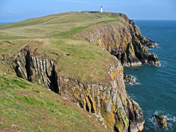 View from near Kennedy's Cairn back towards Gallie Craig and the lighthouse at Mull of Galloway