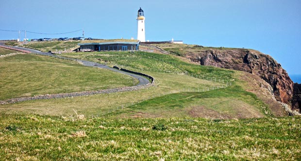 Detail showing the lighthouse at the Mull of Galloway from near Kennedy's Cairn