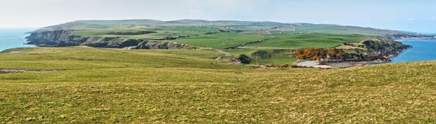 Wide angle view northward from the top of Kennedy's Cairn, Mull of Galloway