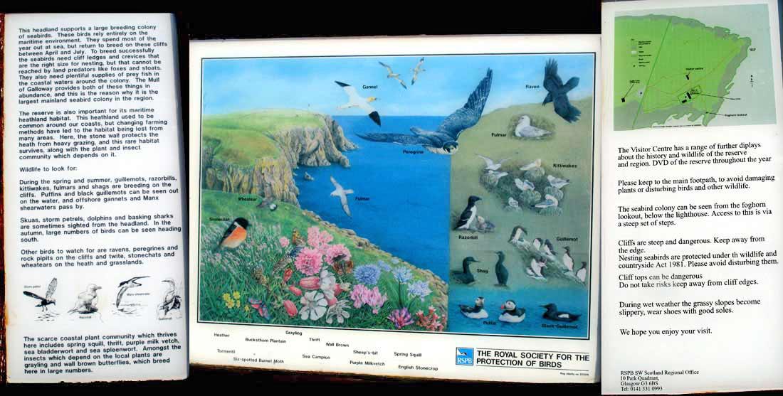 Contents of RSPB information board near the lighthouse at the Mull of Galloway