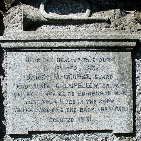 Monument to postmen James Mc George and John Goodfellow lost in a blizzard on 1st February 1831 near Annanhead