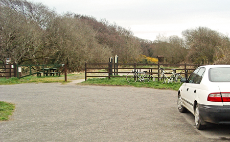 View from the car park at Castle Corner towards where we enter Castle Wood