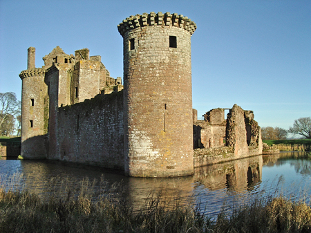 Caerlaverock Castle viewed over the mote from the south west