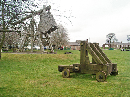 Full scale models of medieval siege engines at Caerlaverock Castle