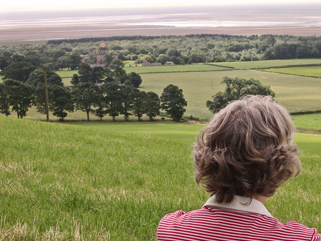 Looking south from Wardlaw towards Caerlaverock Castle and the Castle Wood