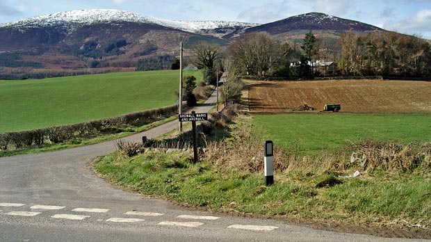View of where the road to Ardwall leaves the A710 just south of New Abbey