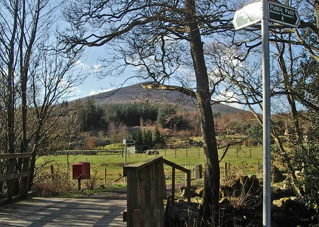 Crossing the bridge over the Glen Burn with Knockendoch beyond