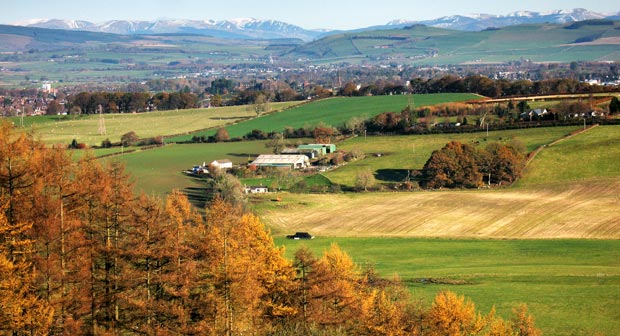 View of Dumfries and the Moffat and Ettrick hills from Mabie Forest