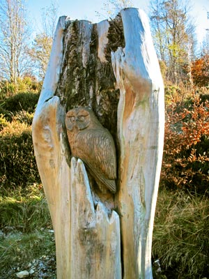 Owl sculpture in Mabie Forest