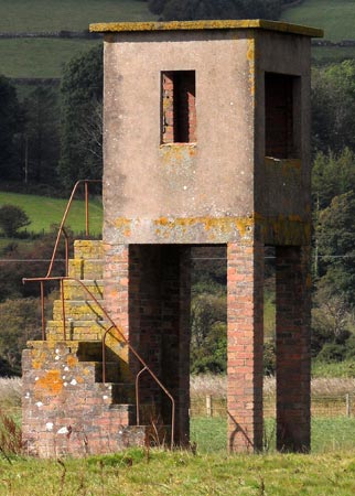 View of a WW2 watchtower near where the Prestonmill Burn runs into the Nith Estuary