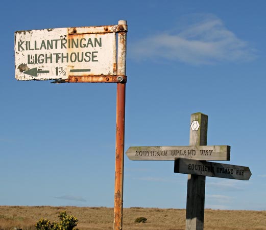Direction signs for Killantringan Lighthouse and the Southern Upland Way