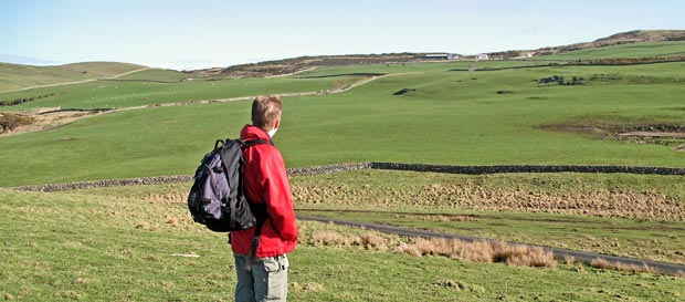 View looking back up the route we have come down from Killantringan farmhouse