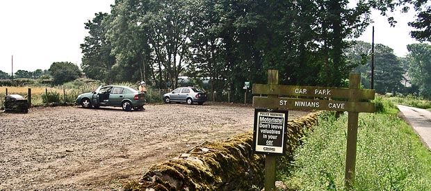 View of carpark at Physgill for those intending to visit St Ninian's cave