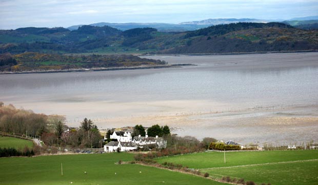 View from the fort back down to Balcary Bay Hotel