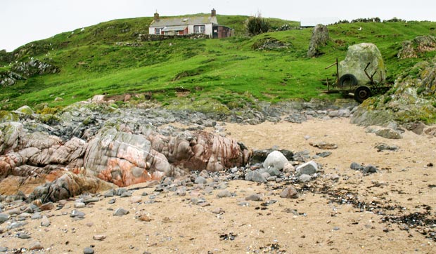 Arriving on the sandy beach near the house on Hestan Island.