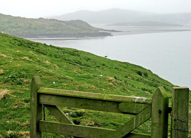 View towards Rough Firth from inside the lighthouse on Hestan Island.