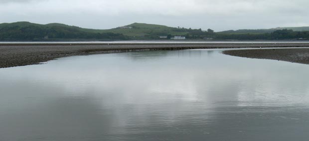 View from the channel near Almorness looking over towards Balcary Bay Hotel.