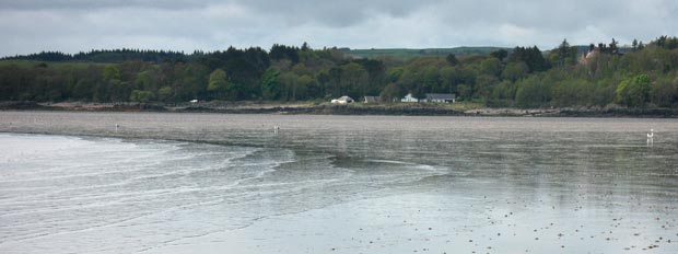 View from Auchencairn Bay towards the fishermen's hut area of Balcary Bay.