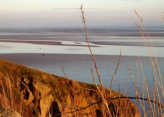 View across the Solway Firth to the Lake District - evening light.