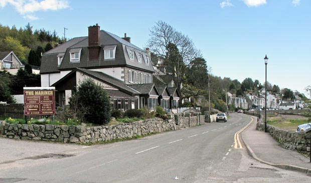 Looking south along the main street from the Mariner Hotel Kippford.