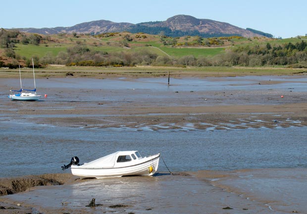 From Kippford looking west across Rough Firth and Urr Water to Screel and Bengairn.