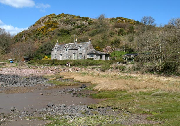 Keeper's house and Mote of Mark from old jetty.
