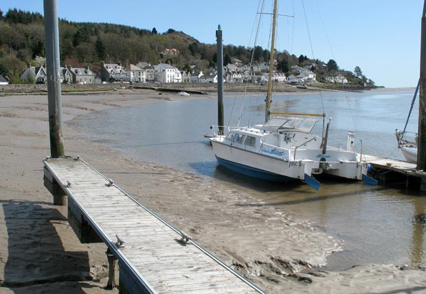 View of Kippford from the jetty - tide coming in.