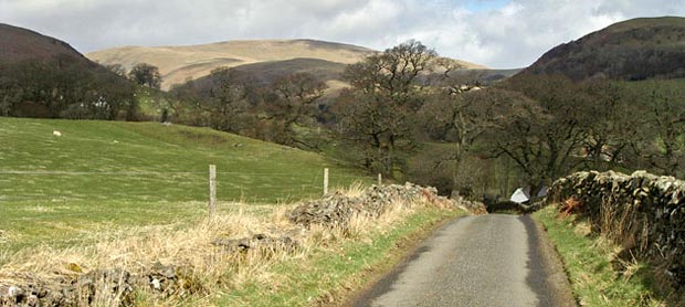 View of Cairnkinna from the single track road that runs up Scaur valley to Polskeoch