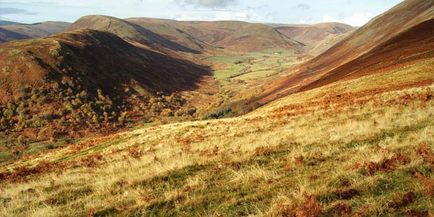 View from Woodend Craig across the Scaur valley towards Chanlock Rig and Craigdasher