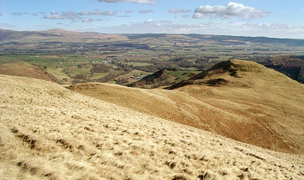 View from Auchengibbert looking down over Tynron Doon to Nithsdale with Queensberry beyond