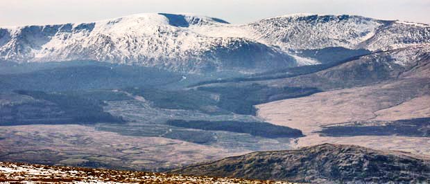 Corserine and Carlin's Cairn in the Rhinns of Kells from the cairn on Beninner.