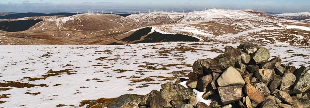 Windy Standard and surrounding hills from the cairn on Beninner.